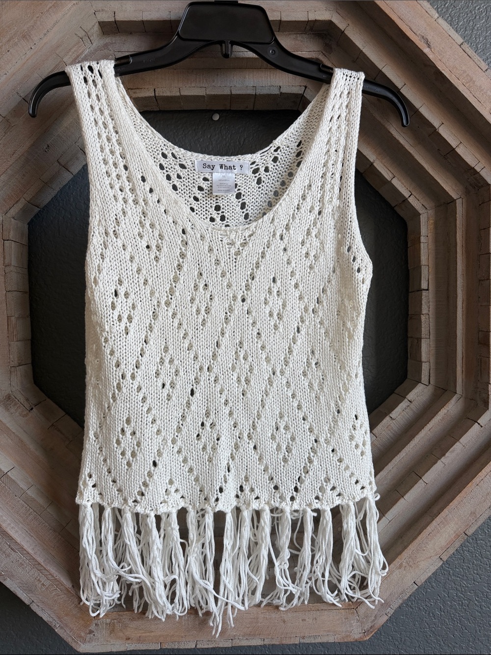 Cream Fringe sweater tank